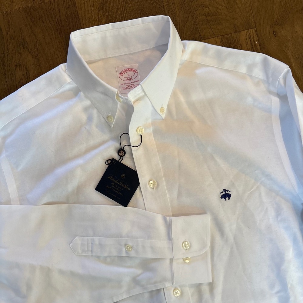 NWT Brooks Brothers Authentic Embroidered White Button Down Mens Dress Shirt